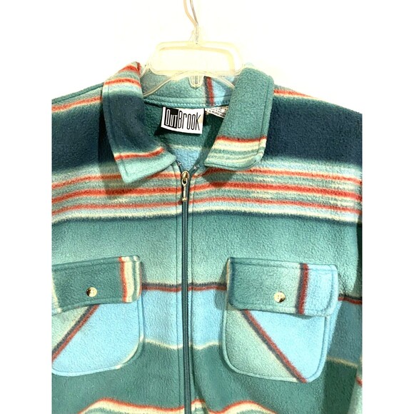 VTG Outbrook Womens Fleece Jacket Sz M Full Zip Plaid Green Pink Pockets - Picture 11 of 11